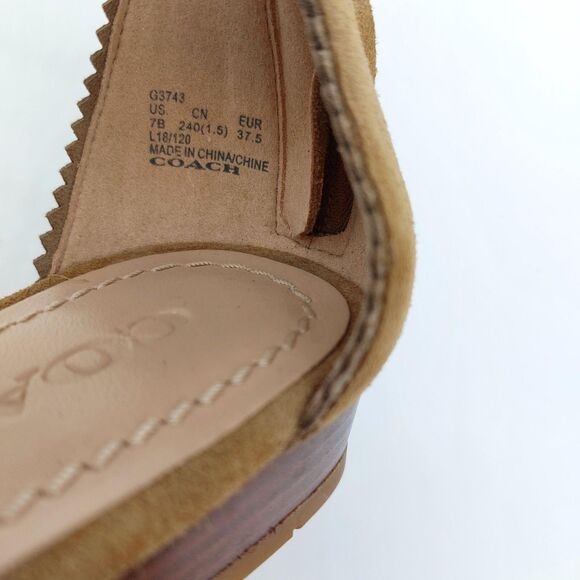Coach Gladiator Women's Wedge Sz 7B Brown Suede Sandals Natural Hobo Chic Hippie - Picture 11 of 11